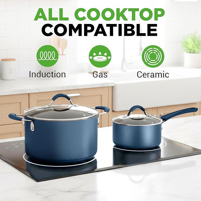 NutriChef Professional 20 Pc Pots and Pans Set Non Stick in Navy Blue - Image 2