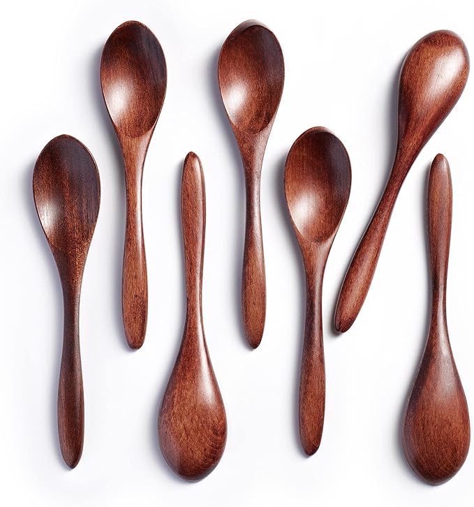 7 PCS Small Wooden Spoons, 5.8 Inch Honey Spoons by HEFILD