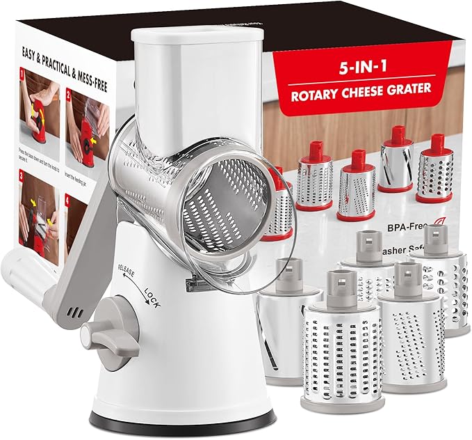 GDL Rotary Cheese Grater, Upgraded 5-in-1 Cheese Grater Hand Crank, Vegetable by GDL