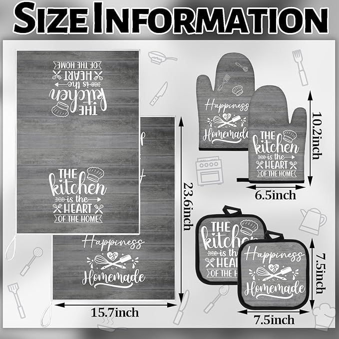 Sratte 6 Pcs Kitchen Decor Accessories Set Farmhouse Towels Pot Holders Oven - Image 4