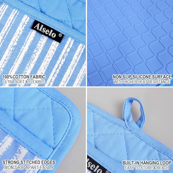Alselo Silicone Pot Holders Set of 3 Heat Resistant & Non Slip Potholders - Image 3