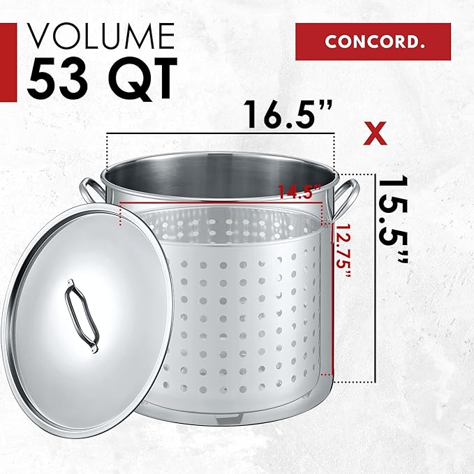 CONCORD 53 QT Stainless Steel Stock Pot w/Basket. Heavy Kettle. Cookware - Image 5