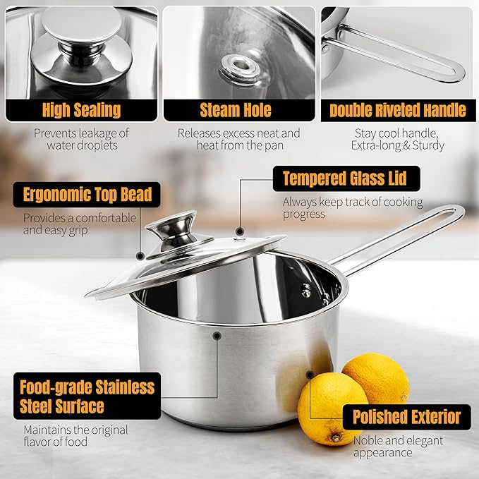 AuFranc® 2 Quart Tri-ply Stainless Steel Saucepan - Image 3