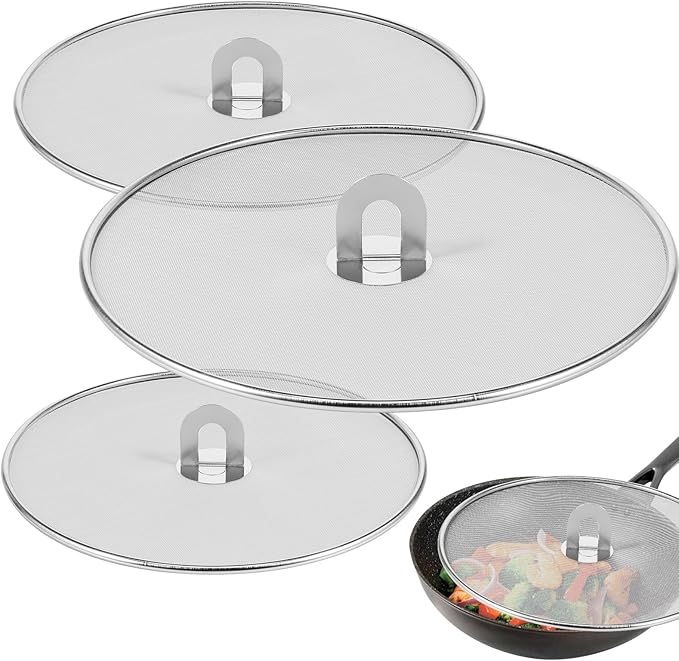 3 Pcs Splatter Guard Stainless Steel Frying Pan Splatter Screen Splash Proof by Unknown