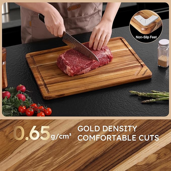 17'' Teak Wood Cutting Board for Kitchen Non Slip Charcuterie Board Serving - Image 5