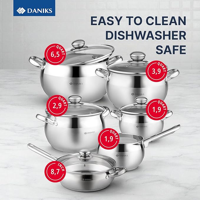 Daniks Classic 11-Piece Stainless Steel Cookware Set - Image 2
