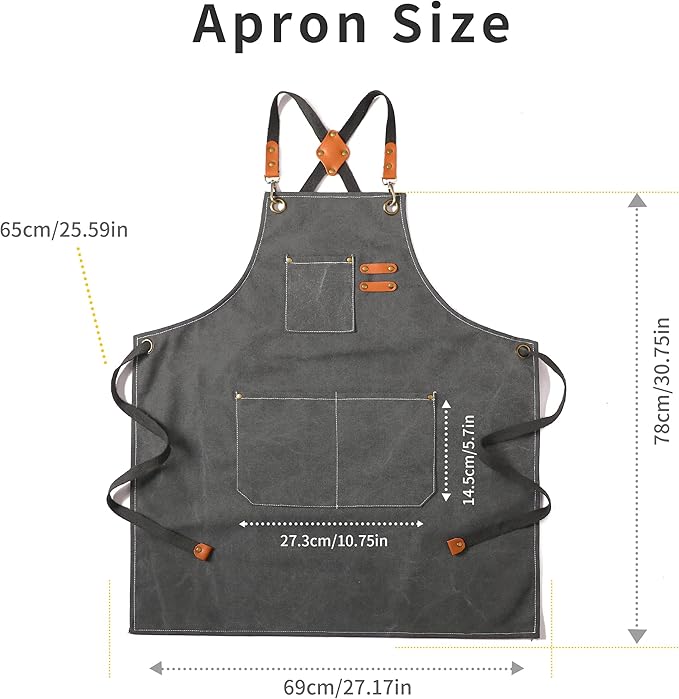 Tosewever Canvas Cross Back Chef Cotton Aprons - Image 6