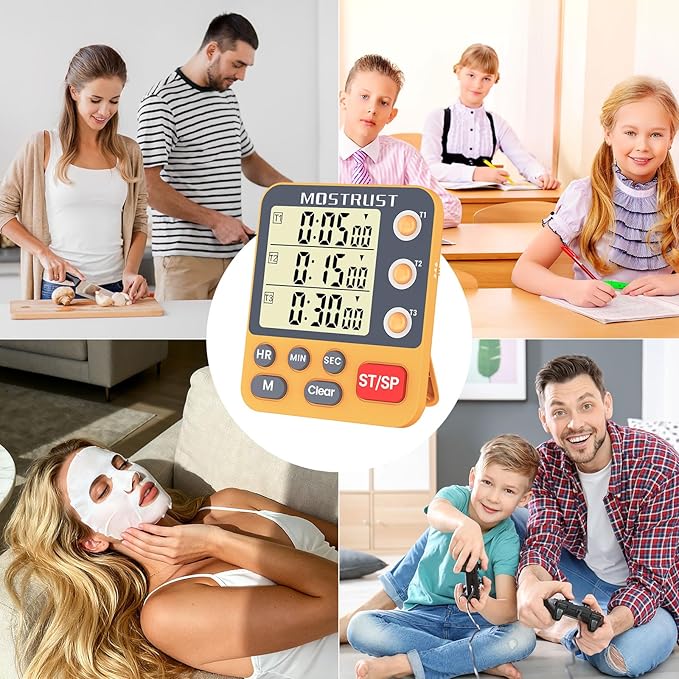 Digital Dual Kitchen Timer, 3 Channels Countdown Triple Timer - Image 7
