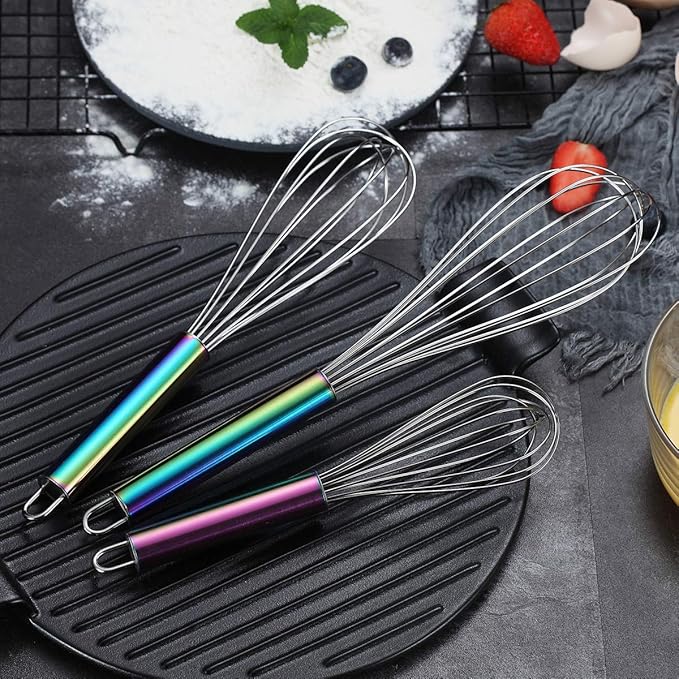 Berglander Rainbow Handle Whisk Pack of 3 Stainless Steel 8", Titianium Plating - Image 4