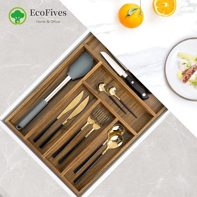 EcoFives Luxury Acacia Kitchen Drawer Organizer - Image 5