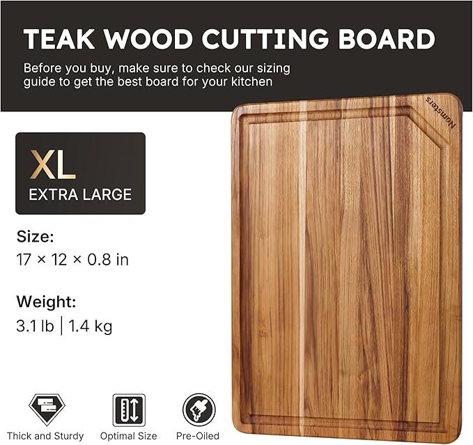 17'' Teak Wood Cutting Board for Kitchen Non Slip Charcuterie Board Serving - Image 2