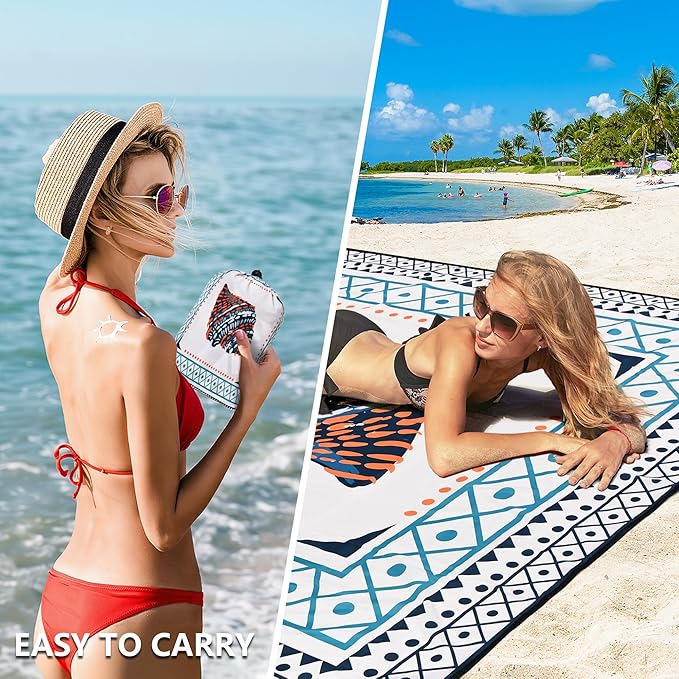 WIWIGO Beach Blanket Waterproof Sandproof Beach Mat 79" X 83"/10'x9'for 2-8 - Image 4