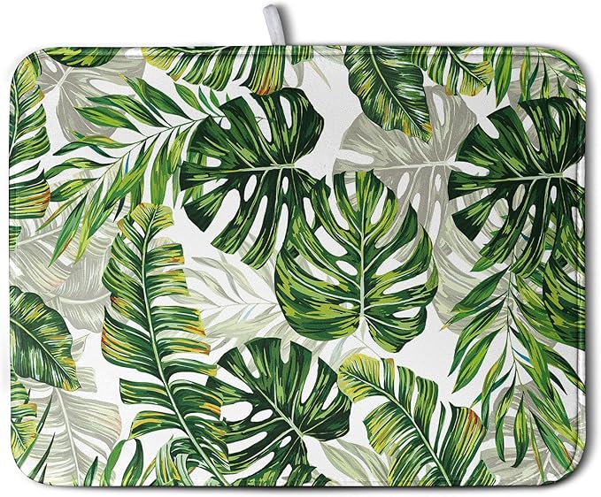 Tropical Palm Leaves Dish Drying Mat by Kwlegh