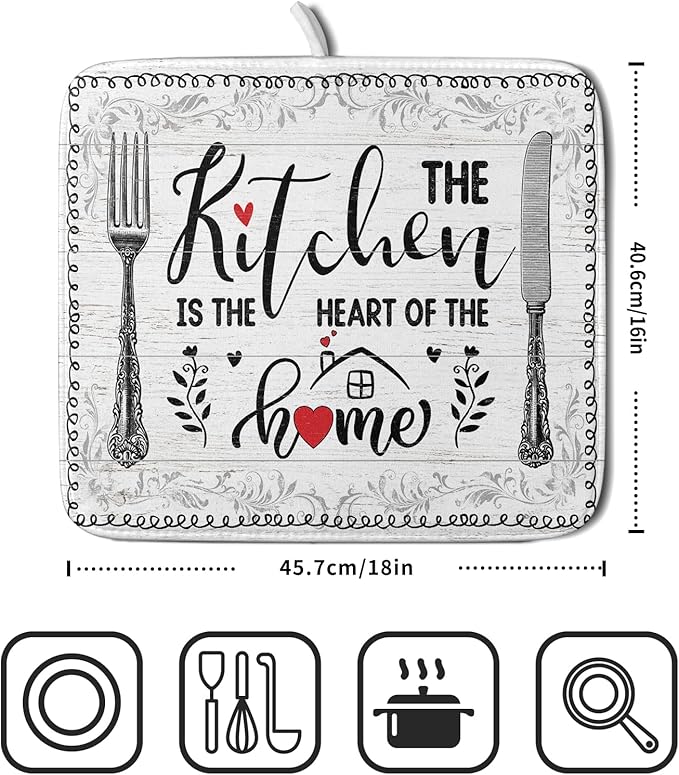 White Kitchen Dish Drying Mat 16x18 Inch Knife Fork Dish Drainer Rack Mats - Image 2