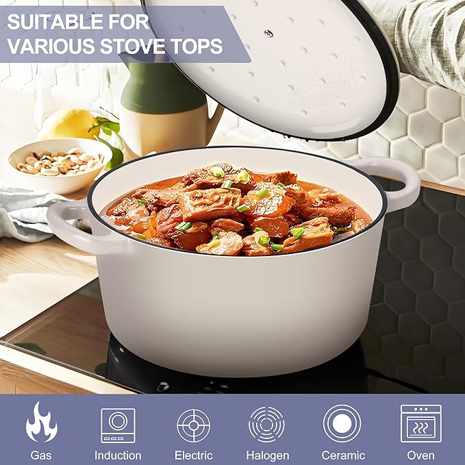 TeamFar Dutch Oven, 6QT Enameled Cast Iron Dutch Oven Cooking Pot - Image 5