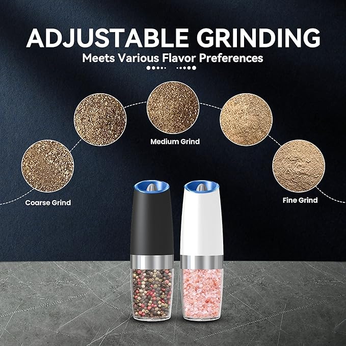 UNNEES Gravity Electric Salt and Pepper Grinder set of 2, Automatic Salt And - Image 3