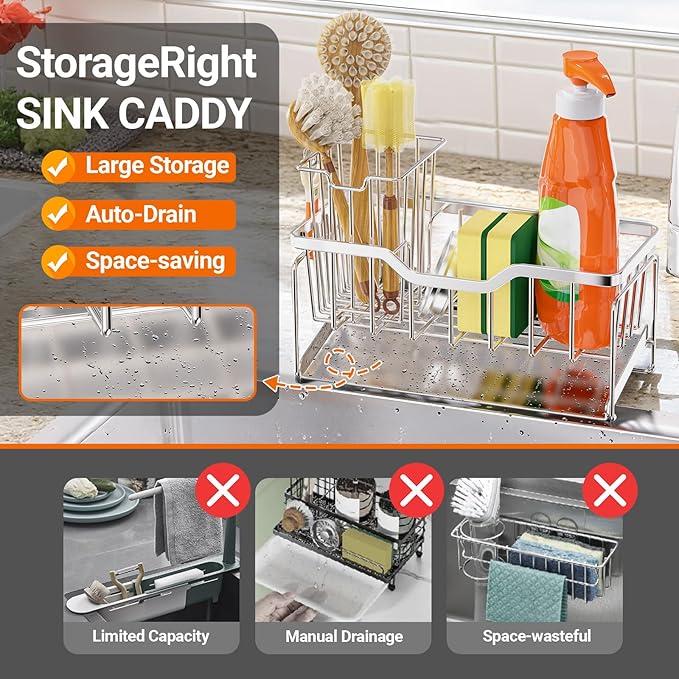 StorageRight Kitchen Sink Caddy Organizer, Rustproof Sponge Holder - Image 4
