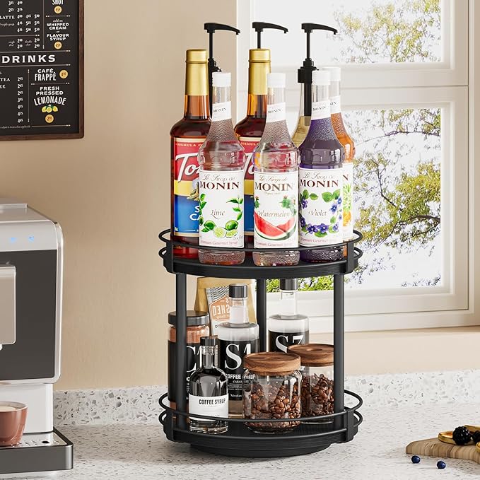Snughome Lazy Susan Spice Rack, 2 Tier Rotating Spice Rack, Wood Lazy Susan - Image 8