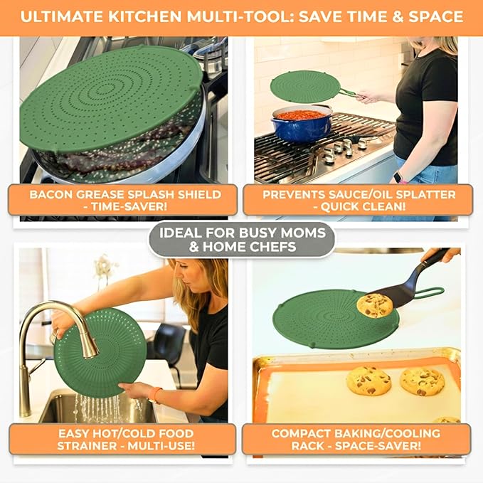 Silicone Splatter Screen for Frying Pan, 13” Green – Grease & Oil Splatter Guard - Image 4
