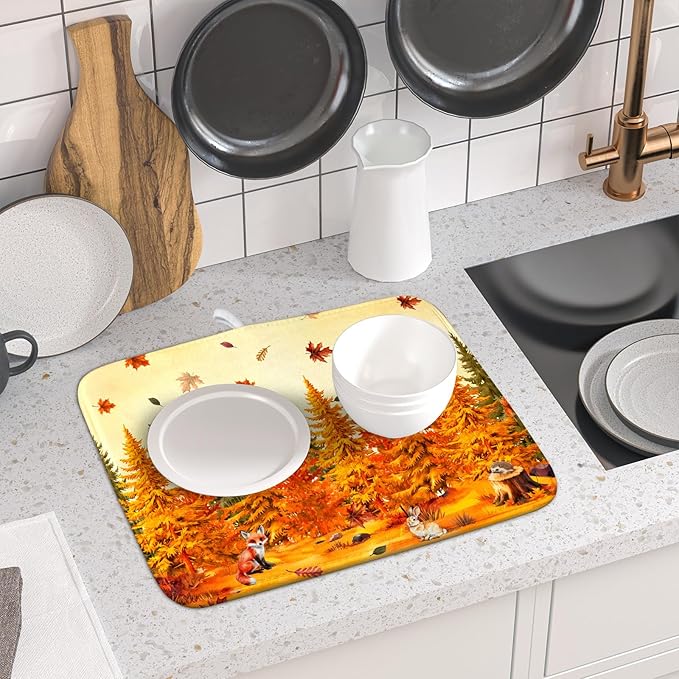 Autumn Drying Matt Kitchen Counter Small Absorbent Coffee Mat Fall Forest - Image 6