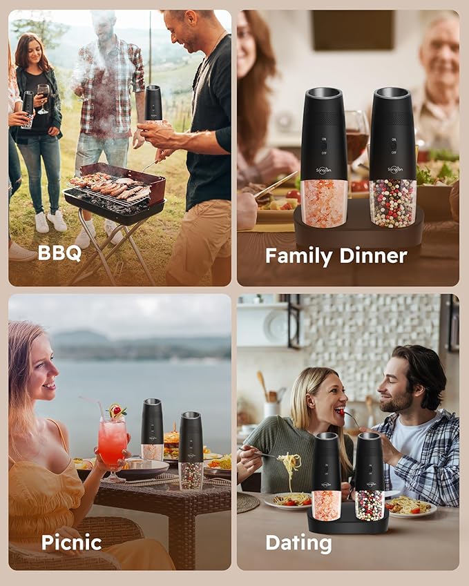 Sangcon Gravity Electric Salt and Pepper Grinder Set RECHARGEABLE, Automatic - Image 8