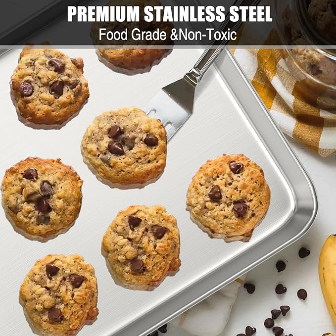 Baking Sheet Cookie Sheet Set of 2, Umite Chef Stainless Steel Baking Pans Tray - Image 6