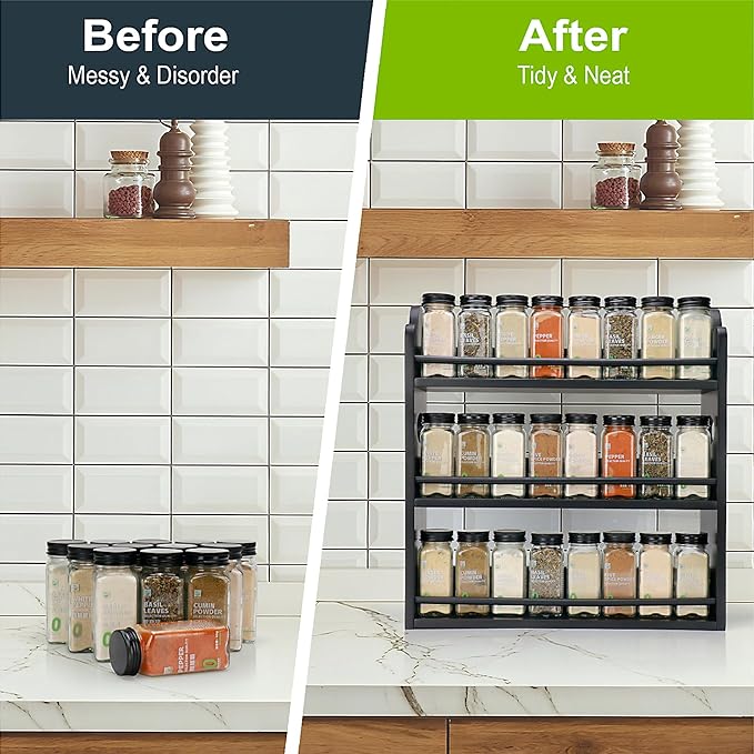 3 Tier Bamboo Spice Rack, Spice Rack Organizer, Seasoning Jars Rack Shelf Spice - Image 4