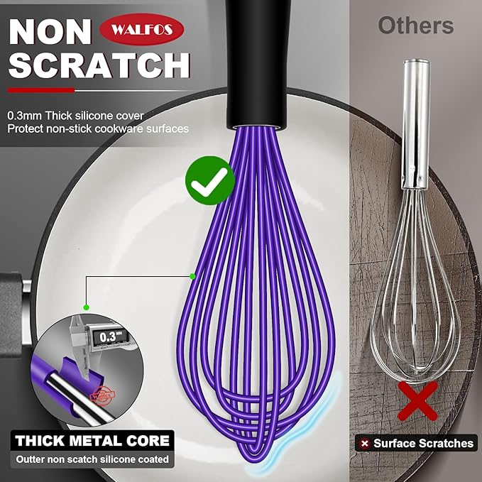 Walfos Whisk, Whisks for Cooking Non Scratch.Silicone Whisk Set of 4 Kitchen - Image 2