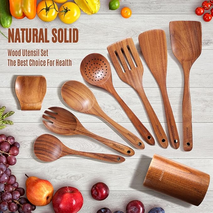 Wooden Spoons for Cooking, Comfortable Grip, Heat Resistant Kitchen Utensils - Image 8