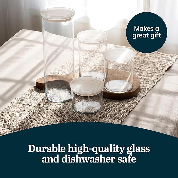 Libbey Stacking Cylinder Assorted Storage Jars, Stackable Glass Jars Set of 4 - Image 6