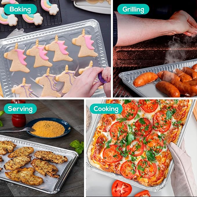 PLASTICPRO Aluminum Pans 5 Pack Disposable Cookie Sheets 13 x 17 Baking Pans - Image 2