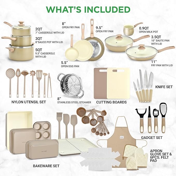 Nutrichef 54-Piece Marble Non-Stick Cookware and Bakeware Set, Professional - Image 2