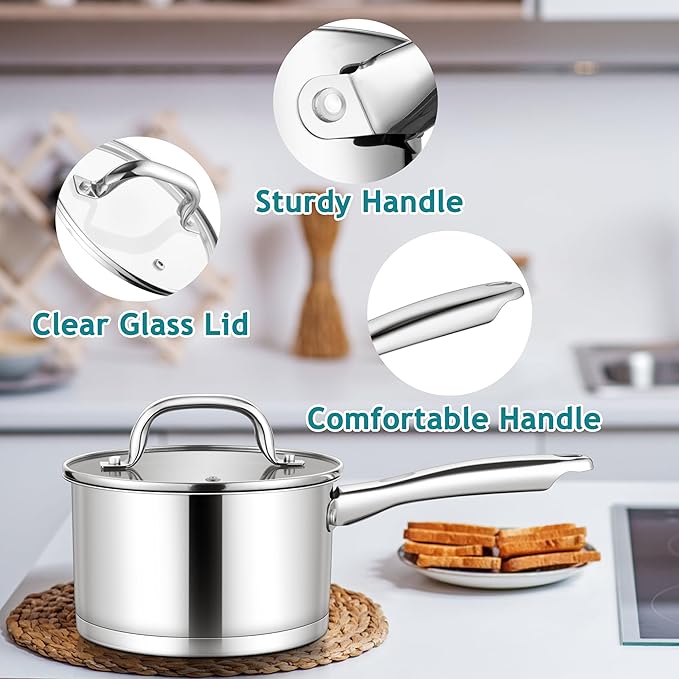E-far Stainless Steel Saucepan - 1QT & 2QT - Image 6