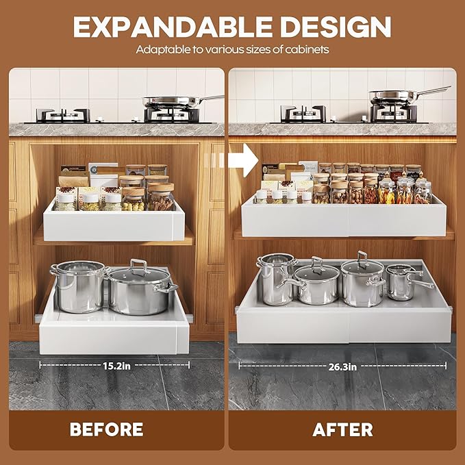 Seinloes 2 Pack Expandable Pull Out Cabinet Organizer 21"Deep - Image 3