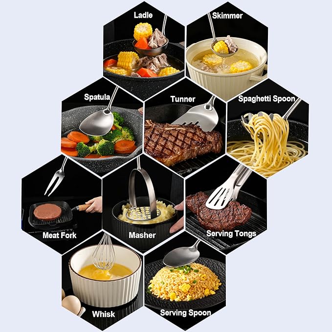 Stainless Steel Kitchen Utensils 12 Pcs, Small Cooking Utensils Set, Serving - Image 3