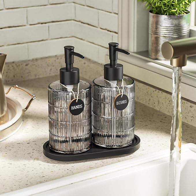 MASADI Soap Dispenser Set with Bamboo Tray, Dish and Hand Soap Lotion Dispenser - Image 5
