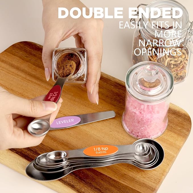 ChefAide Pack of 8 Stainless Steel Magnetic Measuring Spoons Set, Dual Sided - Image 4