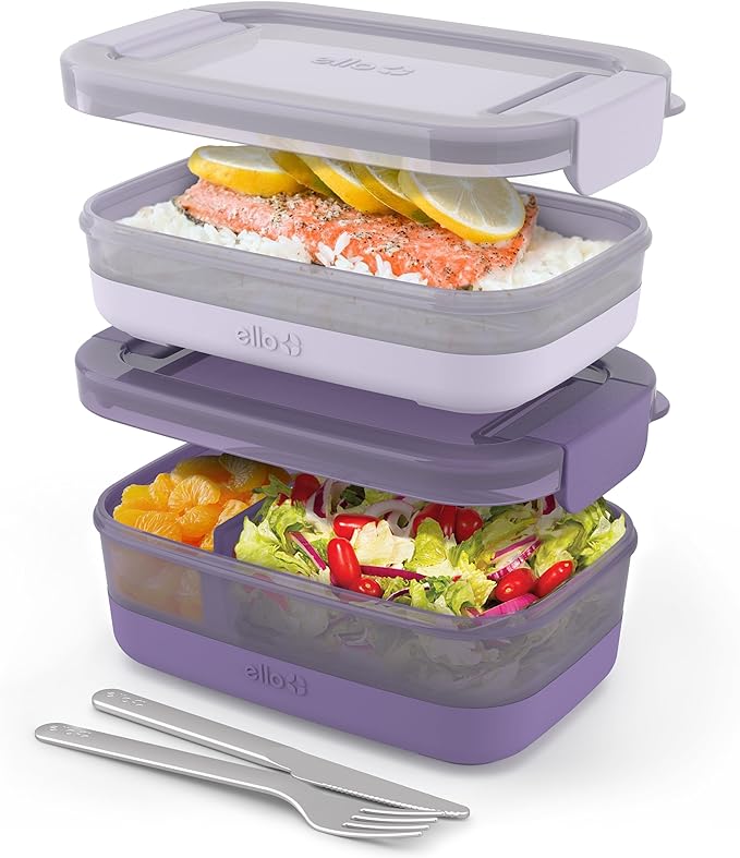 Ello 2-Pack Bento Box Lunch Stack Plastic Food Storage Container | Leak-Proof by Ello