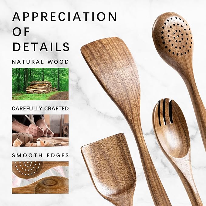 Wooden Spoons for Cooking, Nonstick Cooking Utensil Set - Image 4