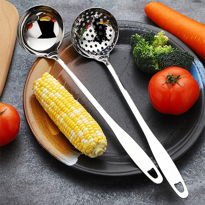 Soup Spoon Stainless Steel Heavy Duty Big Soup Ladle Colander Serving Spoon - Image 2