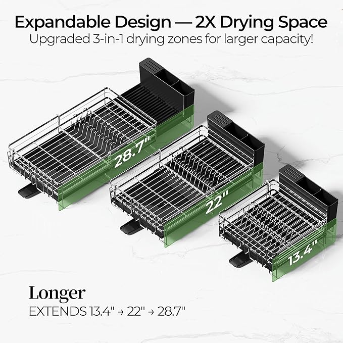 Large Dish Drying Rack, Expandable Dish Rack, Stainless Steel Anti-Rust Dish - Image 6