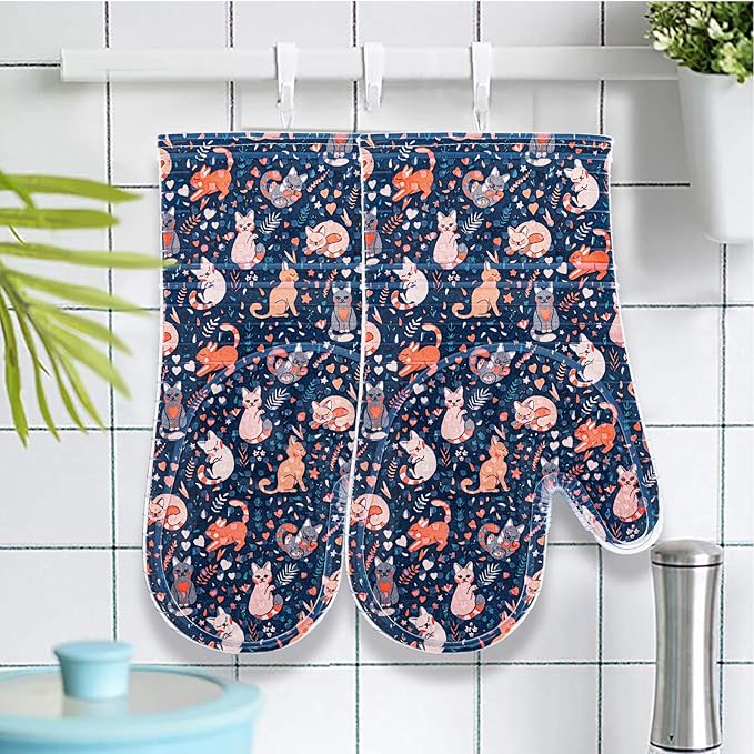 Oven Mitts Set of 2 with Transparent Clear Silicone Shell and Nice cat Printing - Image 6