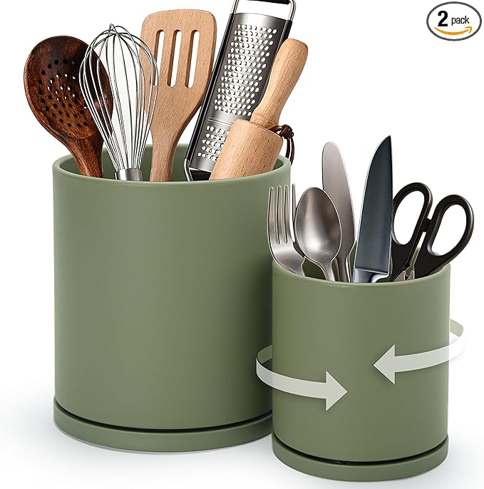 D'vine Dev 360° Rotating Utensil Holder Set – 7.2"+5" Kitchen Utensil Crocks by DvineDevPlanterPotsandStand