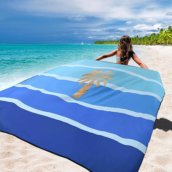 WIWIGO Beach Blanket Waterproof Sandproof Beach Mat 79" X 83"/10'x9'for 2-8 - Image 4