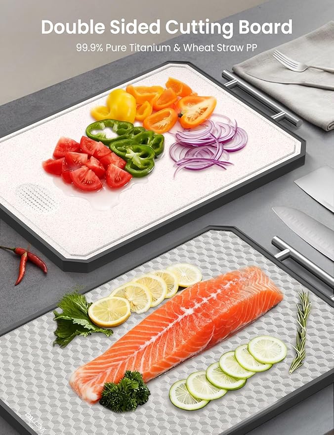 Cutting Board for Kitchen, Non Toxic Titanium Cutting Board, Double-Sided Metal - Image 2