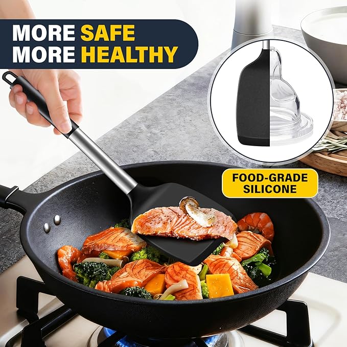 2 Pack Silicone Spatula Set, Solid & Slotted Turner - Image 3