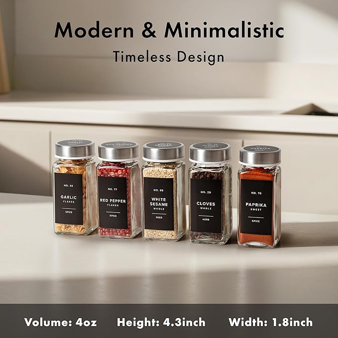 EDELHAUS Glass Spice Jars with Labels and Steel Lids Spice Containers with 240 - Image 2