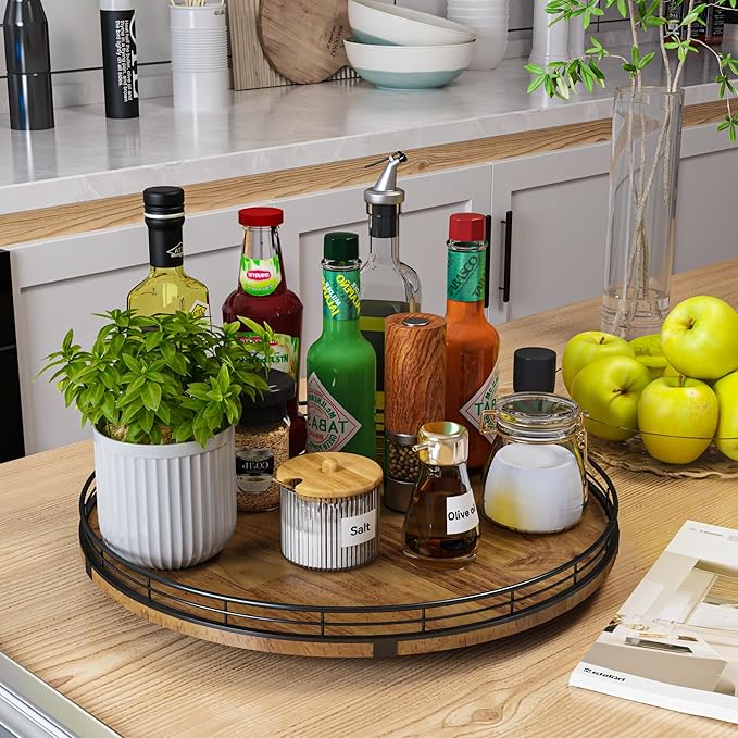 Farmhouse Oak 16" Lazy Susan Turntable Organizer - Image 2