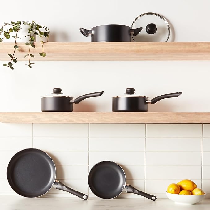Amazon Basics Non-Stick Kitchen Cookware 8-Piece Set, Non-Induction, Includes - Image 3