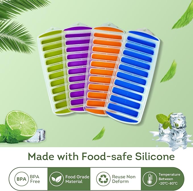 Lily's Home Set of 4 Silicone Ice Cube Tray without Lid, Stackable Design - Image 3